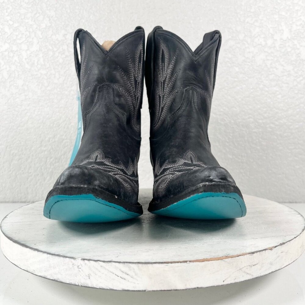 NEW Lane LEXINGTON Black Cowboy Boots Size 7.5 Short Leather Ankle Snip Toe Boot - Picture 5 of 10